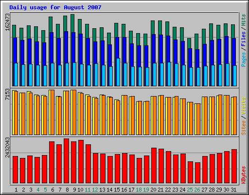 Daily usage for August 2007