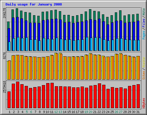 Daily usage for January 2008